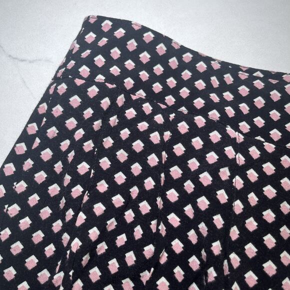 Talbots 100% Rayon Pleated A-Line Midi Skirt Black Pink Ivory Print Womens Sz 10 - Picture 1 of 11